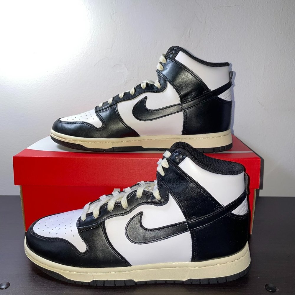 Nike Dunk High "Vintage" Retro Sneakers Women's Size 9.5 DQ8581-100 Black/White